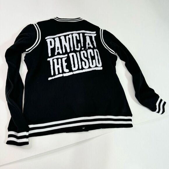 Panic! At The Disco Manhead Jacket Mens Large Black Varsity Button-Front New - Picture 1 of 9